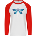 A Blue Dragonfly Mens L/S Baseball T-Shirt White/Red