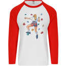 Female Rock Climber Climbing Wall Mens L/S Baseball T-Shirt White/Red