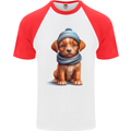 Winter Puppy With Hat and Scarf Dog Mens S/S Baseball T-Shirt White/Red