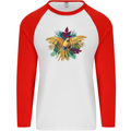 Maacaw Parrot In the Jungle Mens L/S Baseball T-Shirt White/Red
