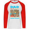 Dad Gamer Legend Fathers Day Gaming Funny Mens L/S Baseball T-Shirt White/Red