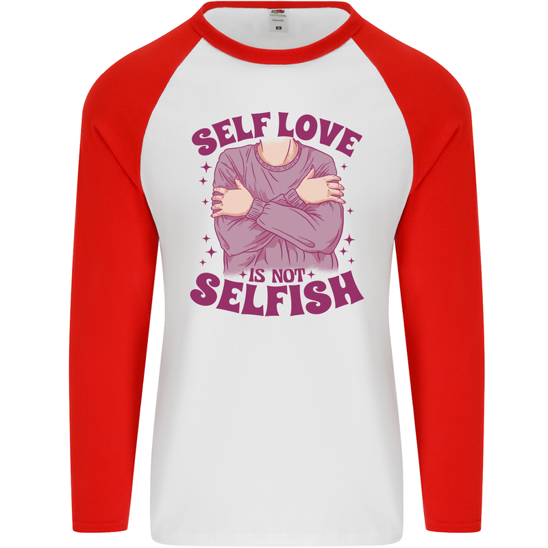Self Love is Not Selfish Mens L/S Baseball T-Shirt White/Red