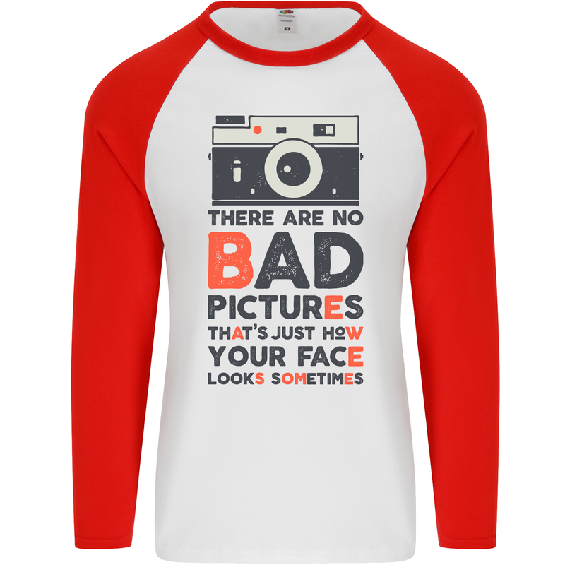Photography Your Face Funny Photographer Mens L/S Baseball T-Shirt White/Red