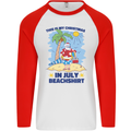 Christmas in July Summer Santa Clause Beach Mens L/S Baseball T-Shirt White/Red