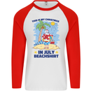 Christmas in July Summer Santa Clause Beach Mens L/S Baseball T-Shirt White/Red