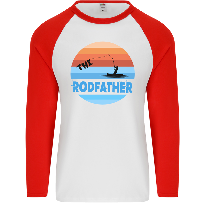 The Rodfather Funny Fishing Rod Father Mens L/S Baseball T-Shirt White/Red
