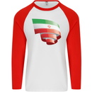 Curled Iran Flag Iranian Day Football Mens L/S Baseball T-Shirt White/Red