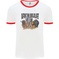 African Wildlife Elephant Lion Rhino Safari Mens Ringer T-Shirt White/Red