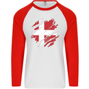 Torn Denmark Flag Danish Day Football Mens L/S Baseball T-Shirt White/Red