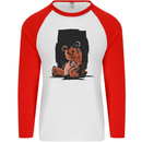 A Zombie Teddy Bear Halloween Mens L/S Baseball T-Shirt White/Red