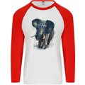 A Big Elephant Watercolour Mens L/S Baseball T-Shirt White/Red