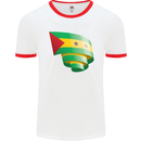 Curled Sao Tome and Principe Flag Day Football Mens Ringer T-Shirt White/Red