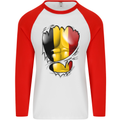 Gym Belgian Flag Ripped Muscles Belgium Mens L/S Baseball T-Shirt White/Red