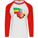 Curled Ethiopia Flag Ethiopian Day Football Mens L/S Baseball T-Shirt White/Red