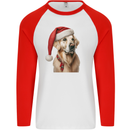 Christmas Golden Retriever Xmas Hat Dog Mens L/S Baseball T-Shirt White/Red