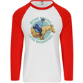 More Horse Riding Less Worrying Equestrian Mens L/S Baseball T-Shirt White/Red