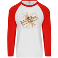 Flying Steampunk Dog Mens L/S Baseball T-Shirt White/Red