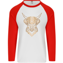 A Highland Cow Drawing Mens L/S Baseball T-Shirt White/Red