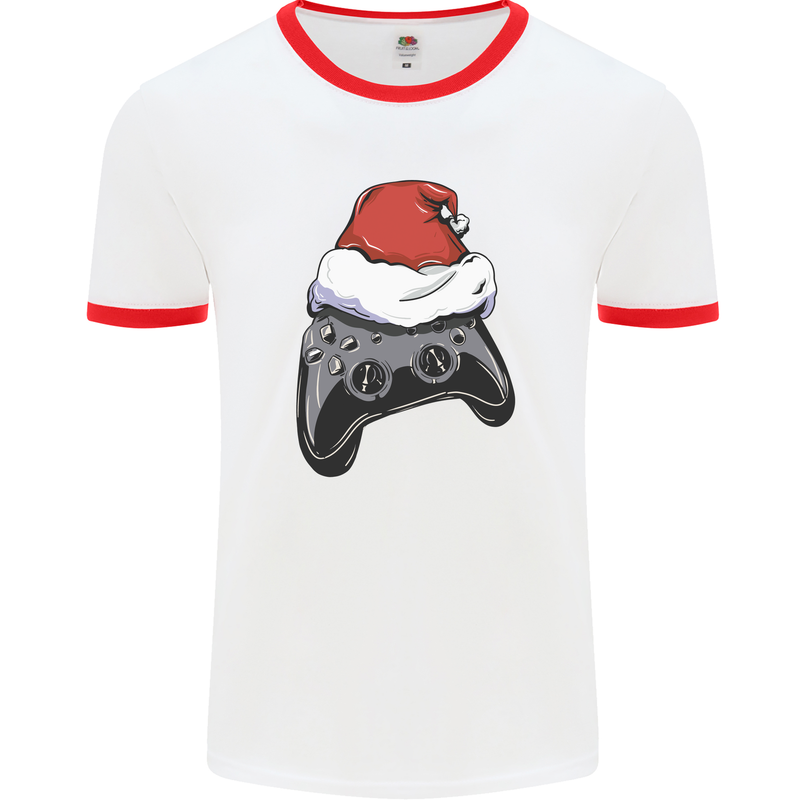 Christmas Video Game Controller Gaming Joypad Mens Ringer T-Shirt White/Red