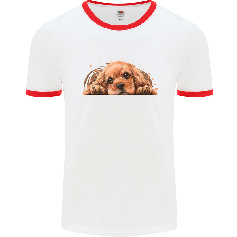 A Cute Cocker Spaniel Dog Mens Ringer T-Shirt White/Red