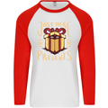 Christmas Just Here For the Presents Funny Mens L/S Baseball T-Shirt White/Red