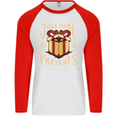 Christmas Just Here For the Presents Funny Mens L/S Baseball T-Shirt White/Red