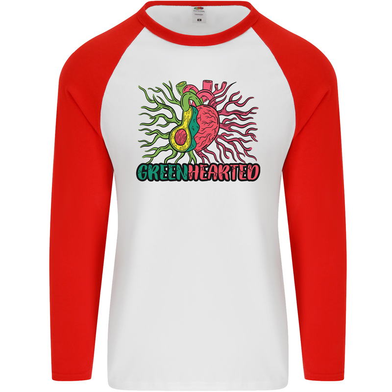 Healthy Green Hearted Avocado Funny Health Mens L/S Baseball T-Shirt White/Red