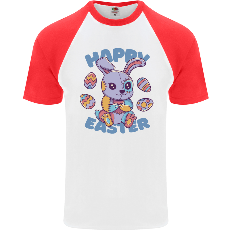 Happy Easter Bunny Mens S/S Baseball T-Shirt White/Red