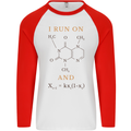 Coffee I Run On Caffeine and Chaos Funny Mens L/S Baseball T-Shirt White/Red