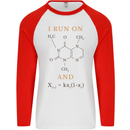 Coffee I Run On Caffeine and Chaos Funny Mens L/S Baseball T-Shirt White/Red