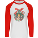 Funny Christmas Cats Bauble Mens L/S Baseball T-Shirt White/Red