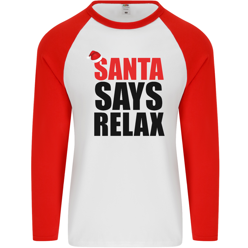 Christmas Santa Says Relax Funny Xmas Mens L/S Baseball T-Shirt White/Red