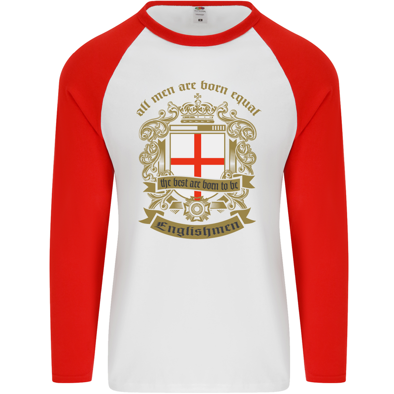 All Men Are Born Equal English England Mens L/S Baseball T-Shirt White/Red