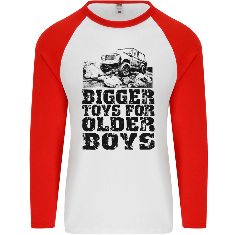 Bigger Toys Older Boys Off Roading Road 4x4 Mens L/S Baseball T-Shirt White/Red