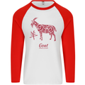 Chinese Zodiac Shengxiao Year of the Goat Mens L/S Baseball T-Shirt White/Red