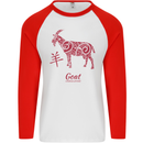 Chinese Zodiac Shengxiao Year of the Goat Mens L/S Baseball T-Shirt White/Red