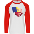 Curled Andorra Flag Andorran Day Football Mens L/S Baseball T-Shirt White/Red