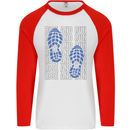 Rise & Run Running Marathon Cross Country Runner Mens L/S Baseball T-Shirt White/Red