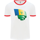 Curled Saint Vincent and Grenadines Flag Football Mens Ringer T-Shirt White/Red