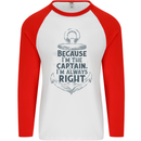 Sailing Captain Narrow Boat Barge Sailor Mens L/S Baseball T-Shirt White/Red