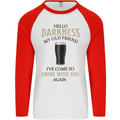 Hellow Darkness My Old Friend Funny Alcohol Mens L/S Baseball T-Shirt White/Red