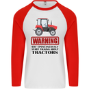 May Talking About Tractors Funny Farmer Mens L/S Baseball T-Shirt White/Red