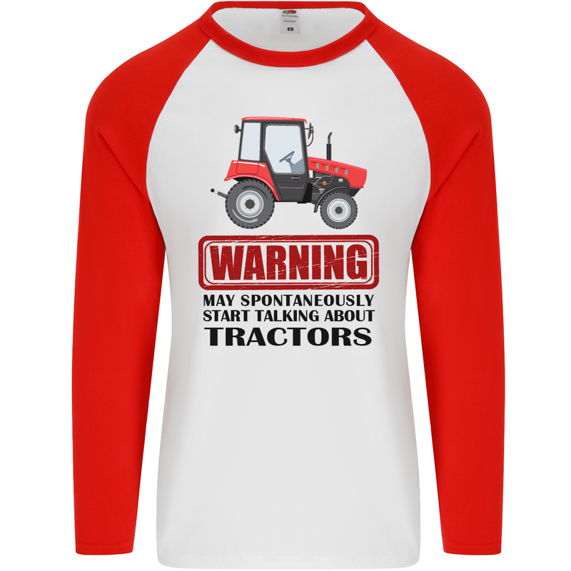 May Talking About Tractors Funny Farmer Mens L/S Baseball T-Shirt White/Red