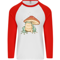 A Frog Under a Toadstool Umbrella Toad Mens L/S Baseball T-Shirt White/Red