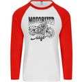 Motorized Life Biker Motorbike Motorcycle Mens L/S Baseball T-Shirt White/Red