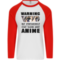 Warning May Start Talking About Anime Funny Mens L/S Baseball T-Shirt White/Red