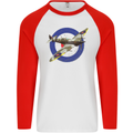 Spitfire MOD RAF WWII Fighter Plane British Mens L/S Baseball T-Shirt White/Red