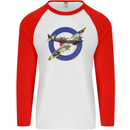 Spitfire MOD RAF WWII Fighter Plane British Mens L/S Baseball T-Shirt White/Red