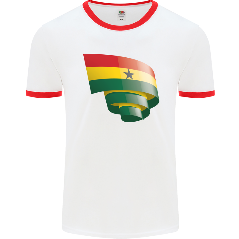Curled Ghana Flag Ghanaian Day Football Mens Ringer T-Shirt White/Red