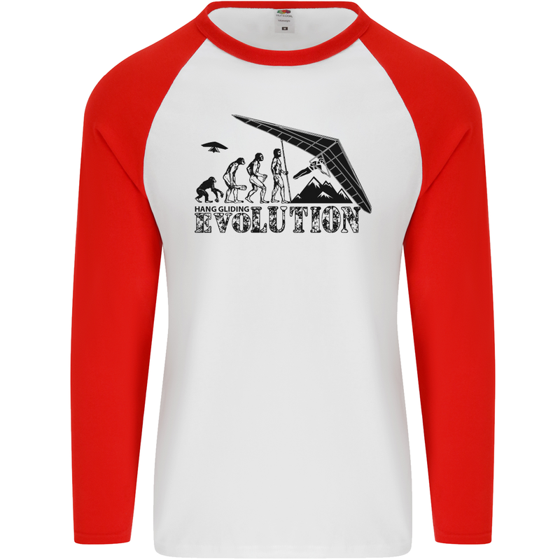 Hang Gliding Evolution Funny Hang Glider Mens L/S Baseball T-Shirt White/Red